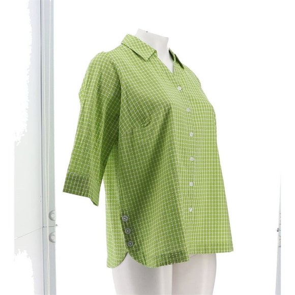 NWT JOAN RIVERS TEXTURED BUTTON FRONT SHIRT W/SIDE BUTTONS LIME GREEN XXS - Picture 7 of 11